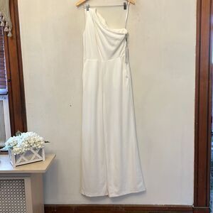 Calvin Klein one shoulder side zip cream jumpsuit Size 4 New